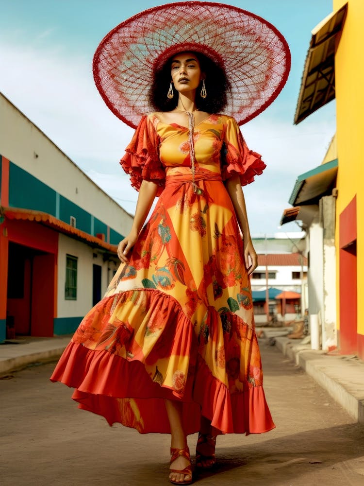 Mexican Woman In Colorful Dress
