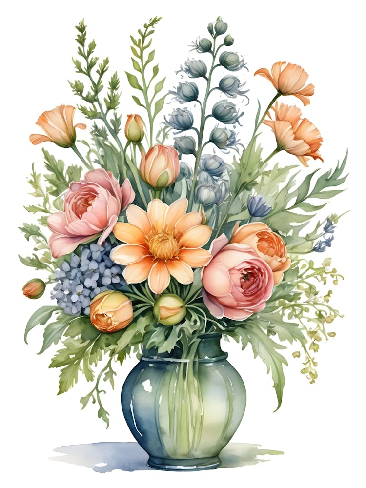 Watercolor Flowers In A Vase 12