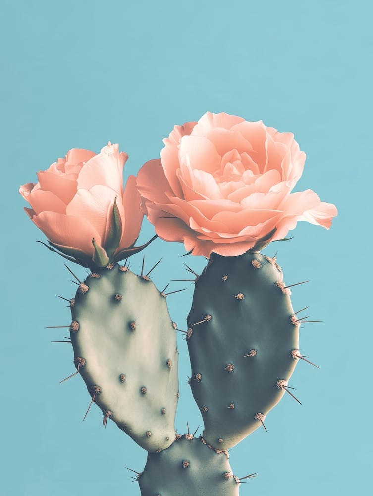 Pink Roses On Cactus