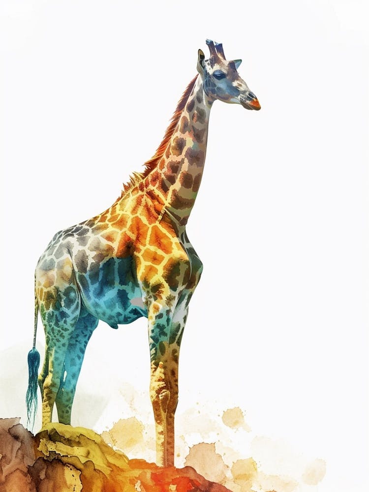 Giraffe On The Hill Watercolour 2