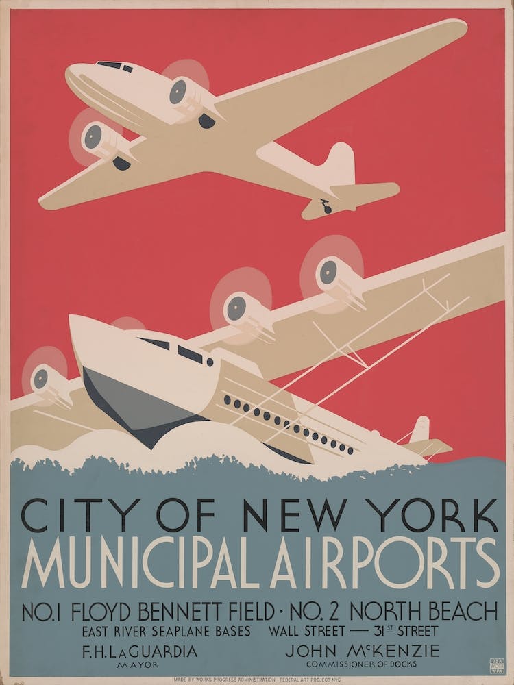 New York Airports Vintage Travel Poster
