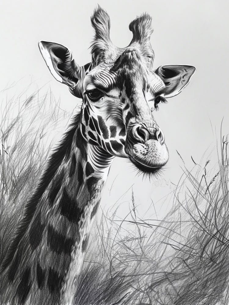 Giraffe In The Grass Pencil Drawing 10