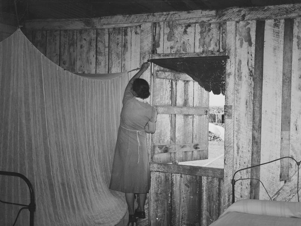 Untitled Photo, Possibly Related To Mrs, Emil Kimball Sweeping Kitchen In Her Present Home, The Broom Was Made