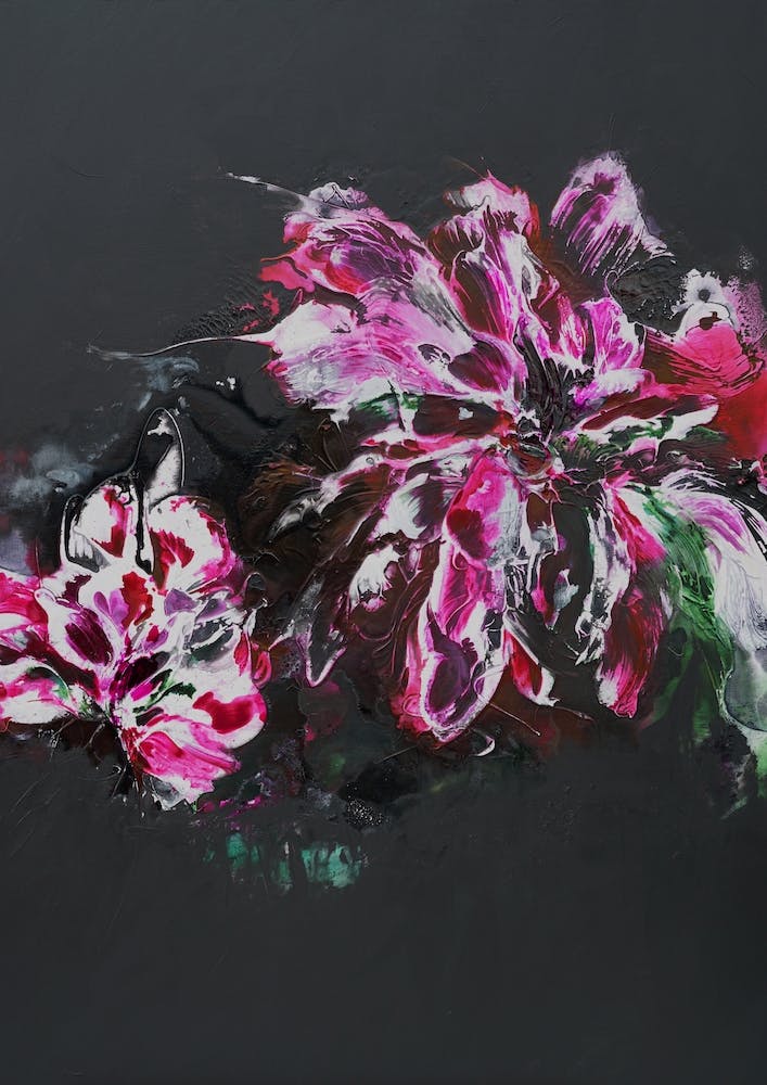 Big Red And Pink Flower Black Background