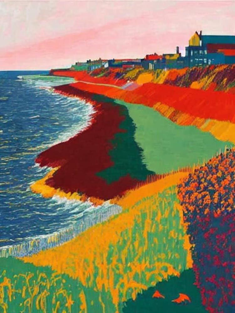 Filey Beach, North Yorkshire Hockney Style Art Print by Sand & Surf ...