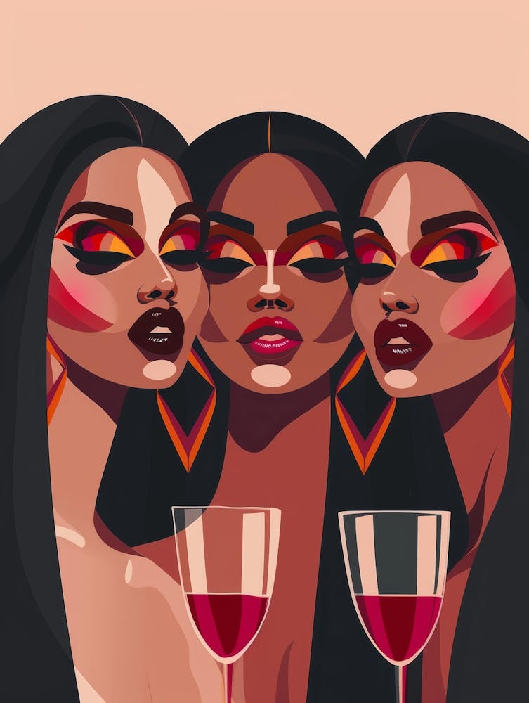 Three Women With Glasses Of Wine