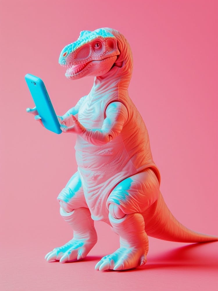 Pastel Toy Dinosaur On A Smart Phone 3