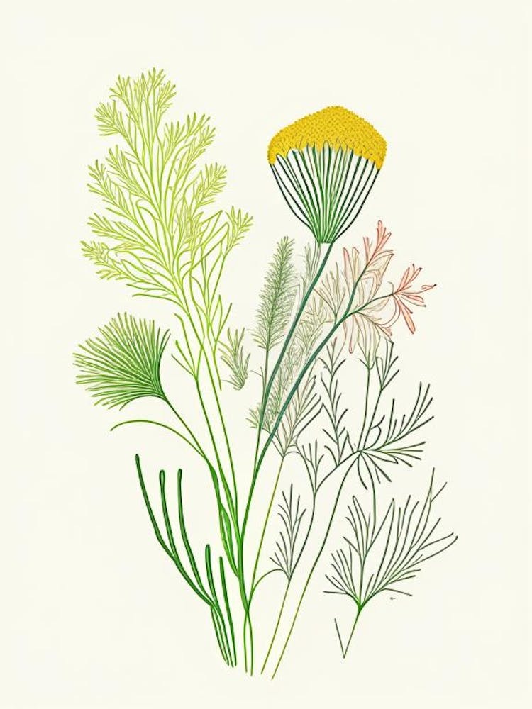 Fennel Seeds Spices And Herbs Minimal Line Drawing 10