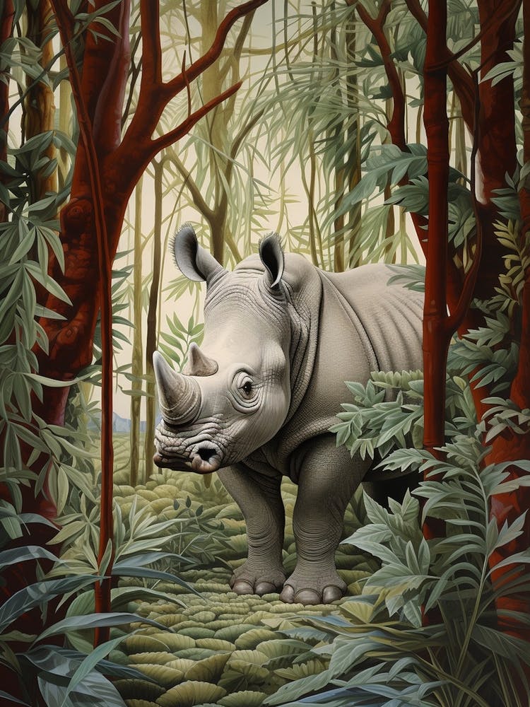 Rhinocéros aperçu derrière les feuilles 2