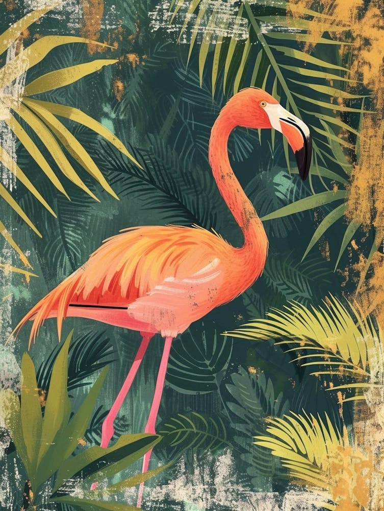 Greater Flamingo Ria Celestun Biosphere Reserve Tropical Illustration 2