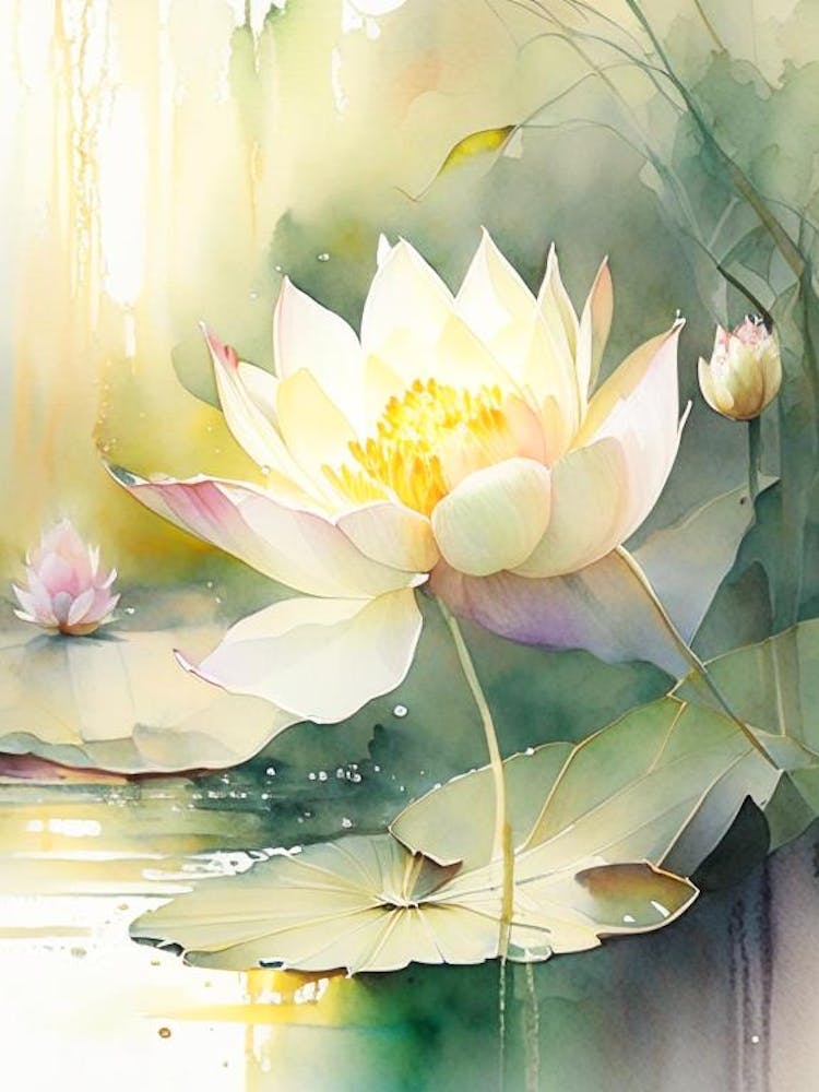Fleurs de Lotus dans le Parc Aquarelle Conte de Fées 3
