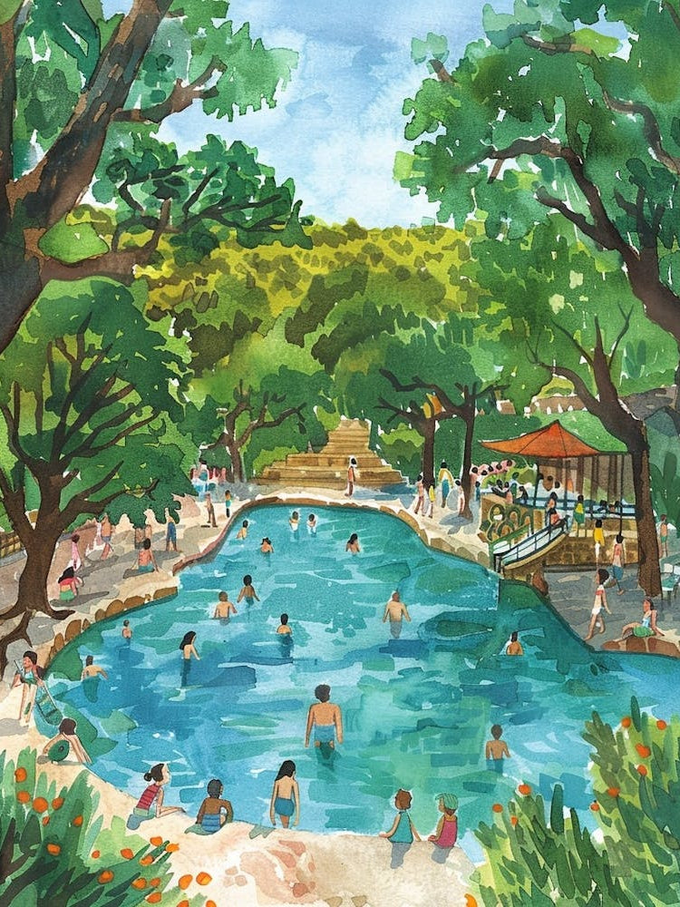 Storybook Illustration Barton Springs Pool Austin Texas 4