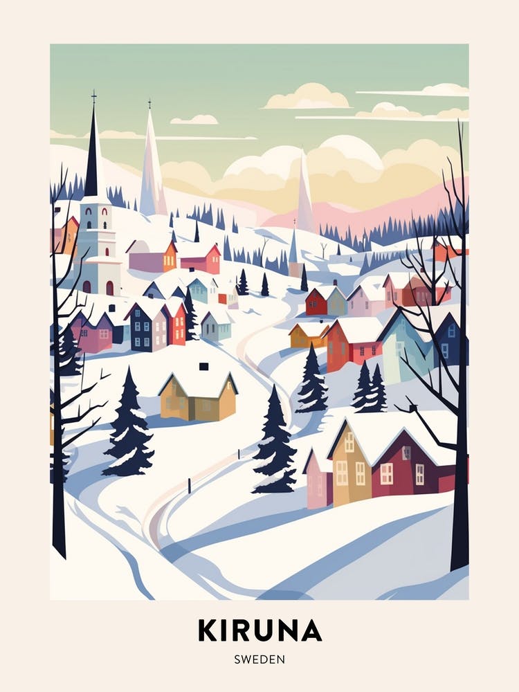Vintage Winter Travel Poster Kiruna Sweden 3