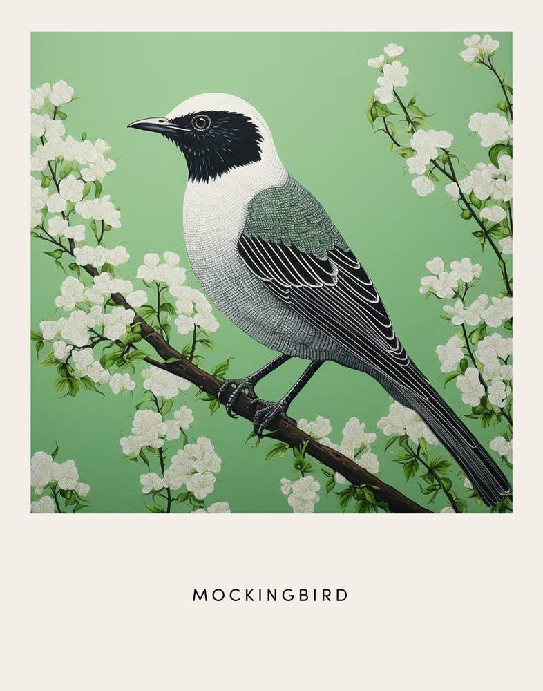 Ohara Koson Inspired Bird Painting Mockingbird 1 Poster