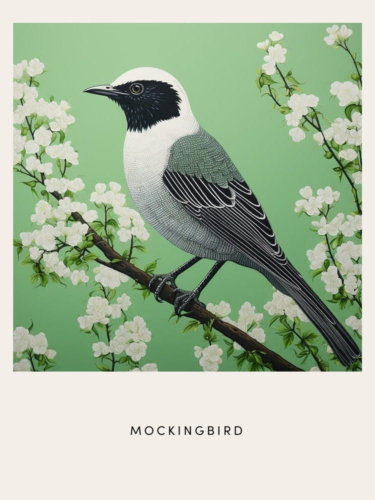 Ohara Koson Inspired Bird Painting Mockingbird 1 Poster