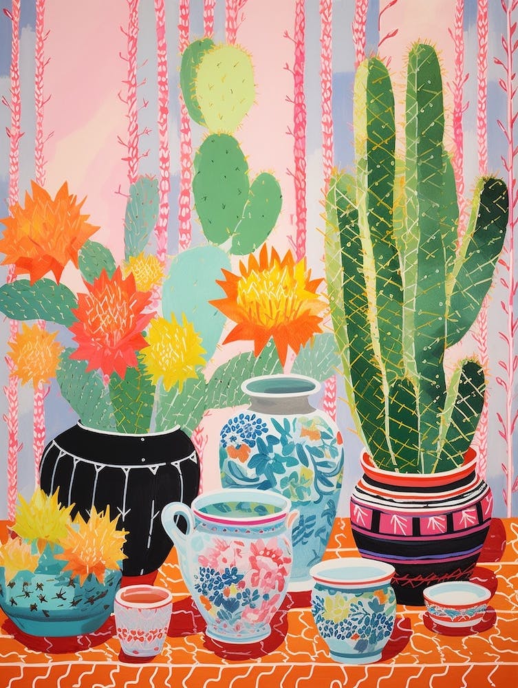 Cactus Painting Maximalist Still Life Bishops Cap Cactus 4