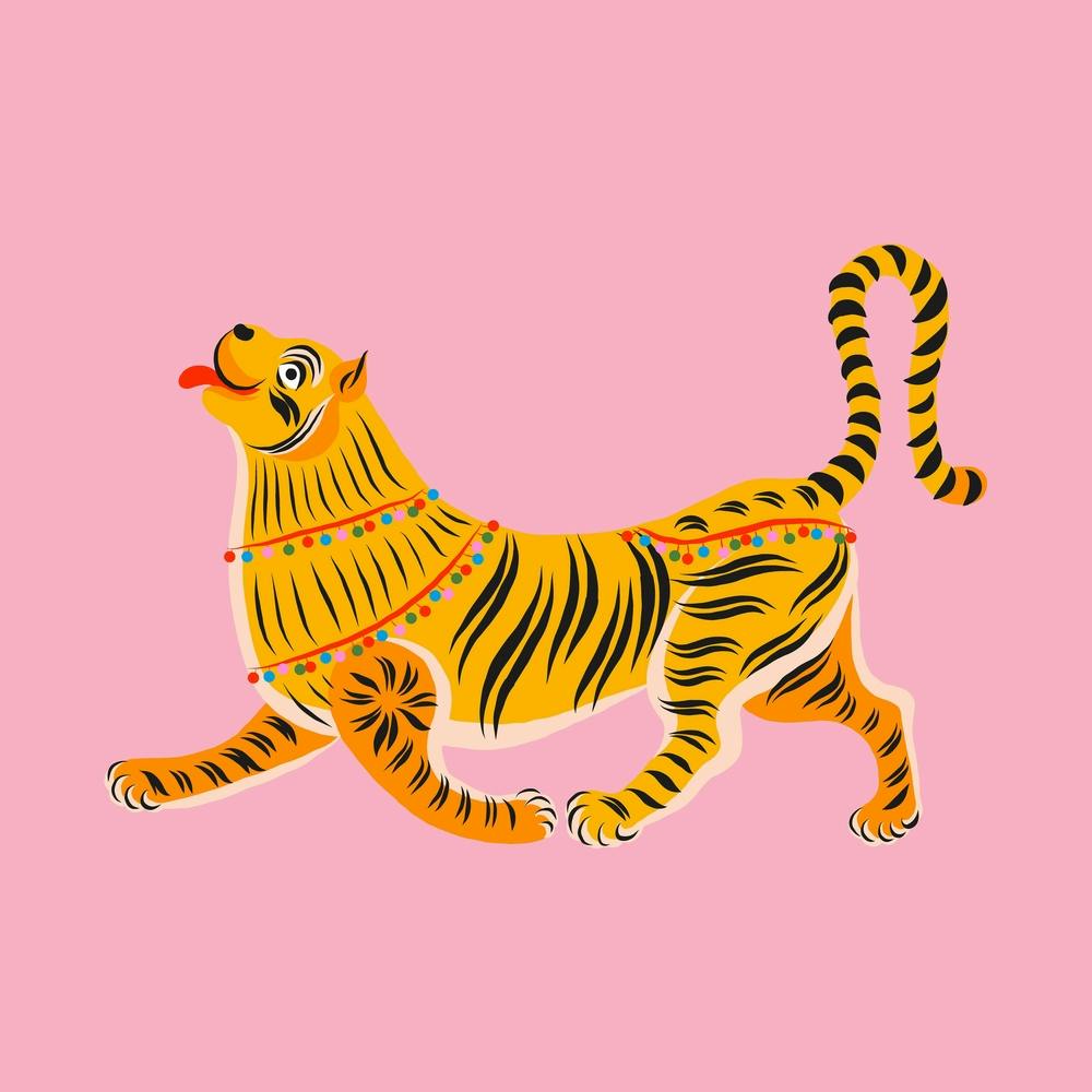 Happy Tiger Pink Square