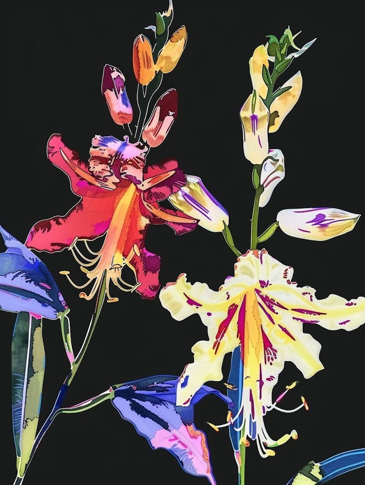 Neon Flowers On Black Delphinium 1