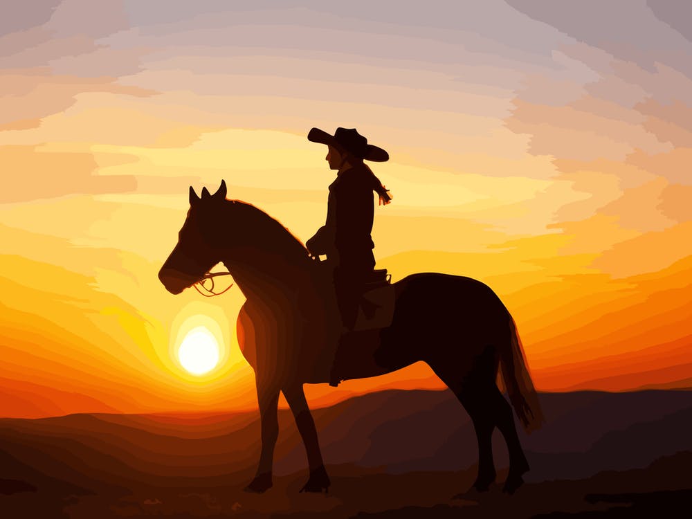 Cowboy Silhouette At Sunset Art Print by Fantasy24 – Fy!, image size:1000x750