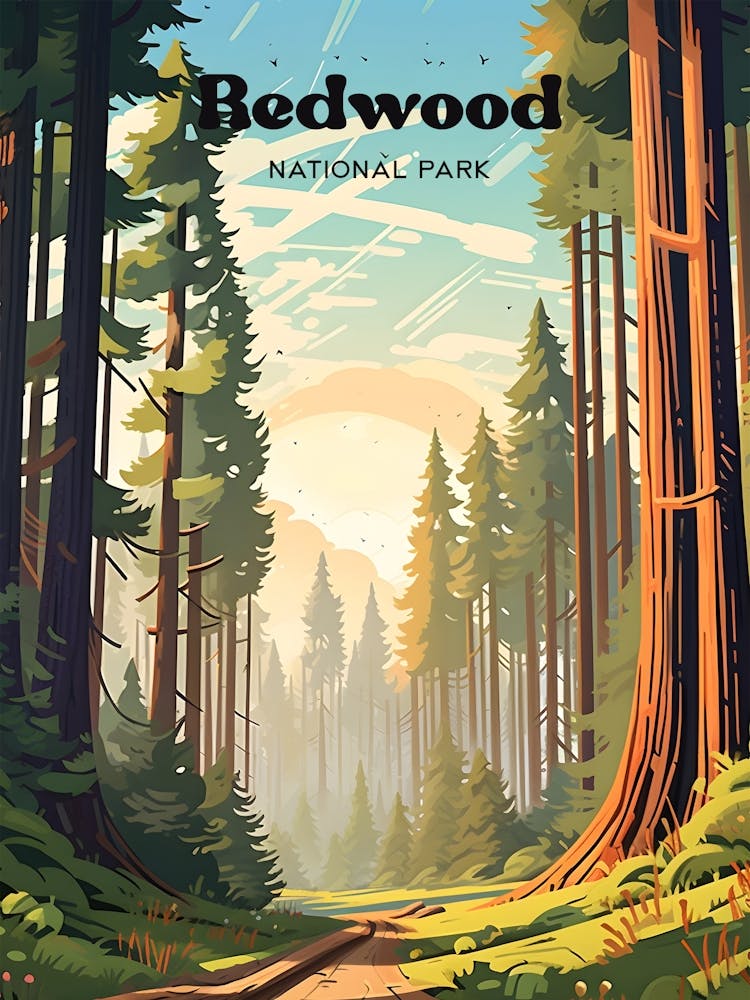 Redwood National Park California Forest Travel Illustration