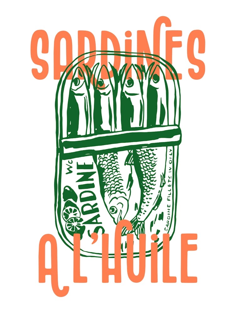 Sardinen-Wandkunst-Poster, Französisches Aperitif-Dekor, Küchendekoration, Art de Vivre, Frankreich Wein-Kunstdruck