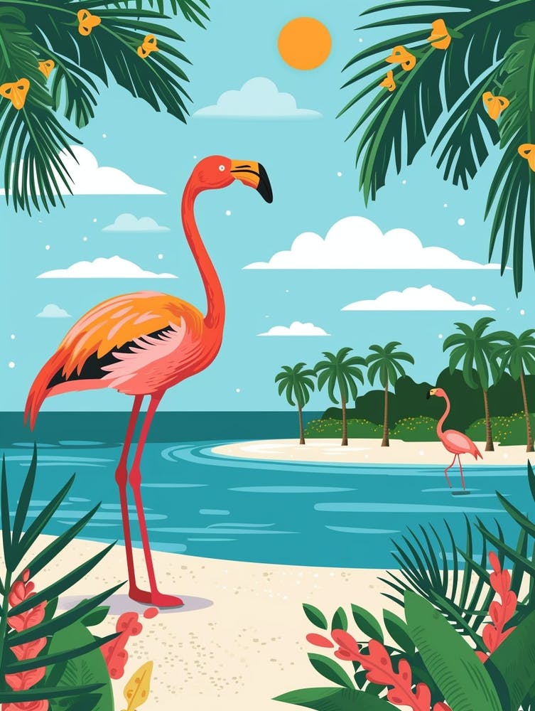 Greater Flamingo Celestun Yucatan Mexico Tropical Illustration 9