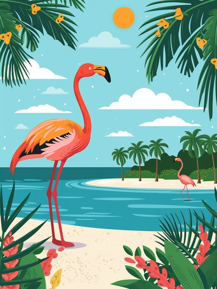 Greater Flamingo Celestun Yucatan Mexico Tropical Illustration 9