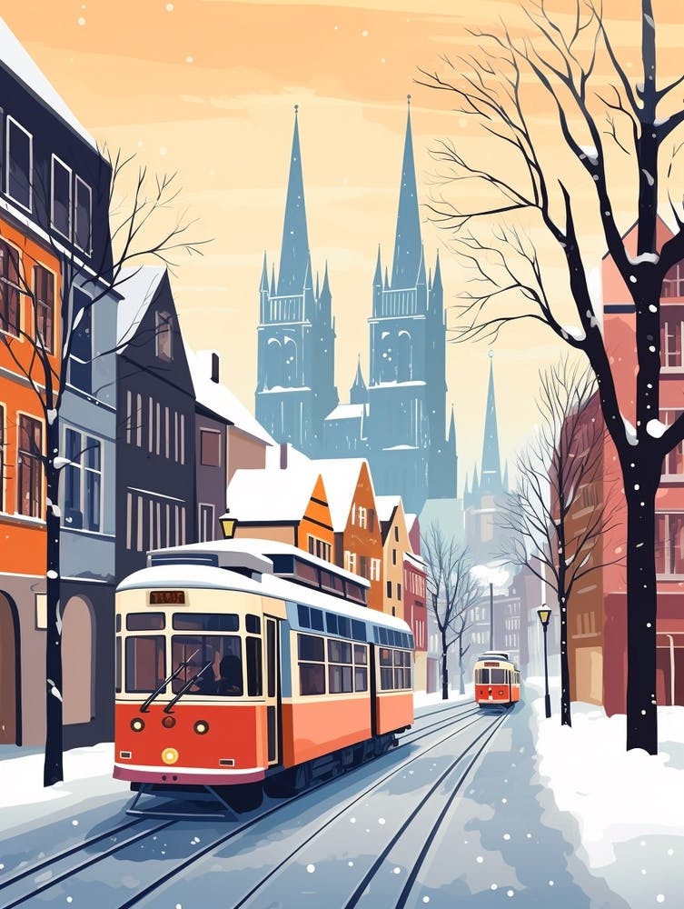 Illustration de Voyage Hivernal Vintage Cologne Allemagne 2