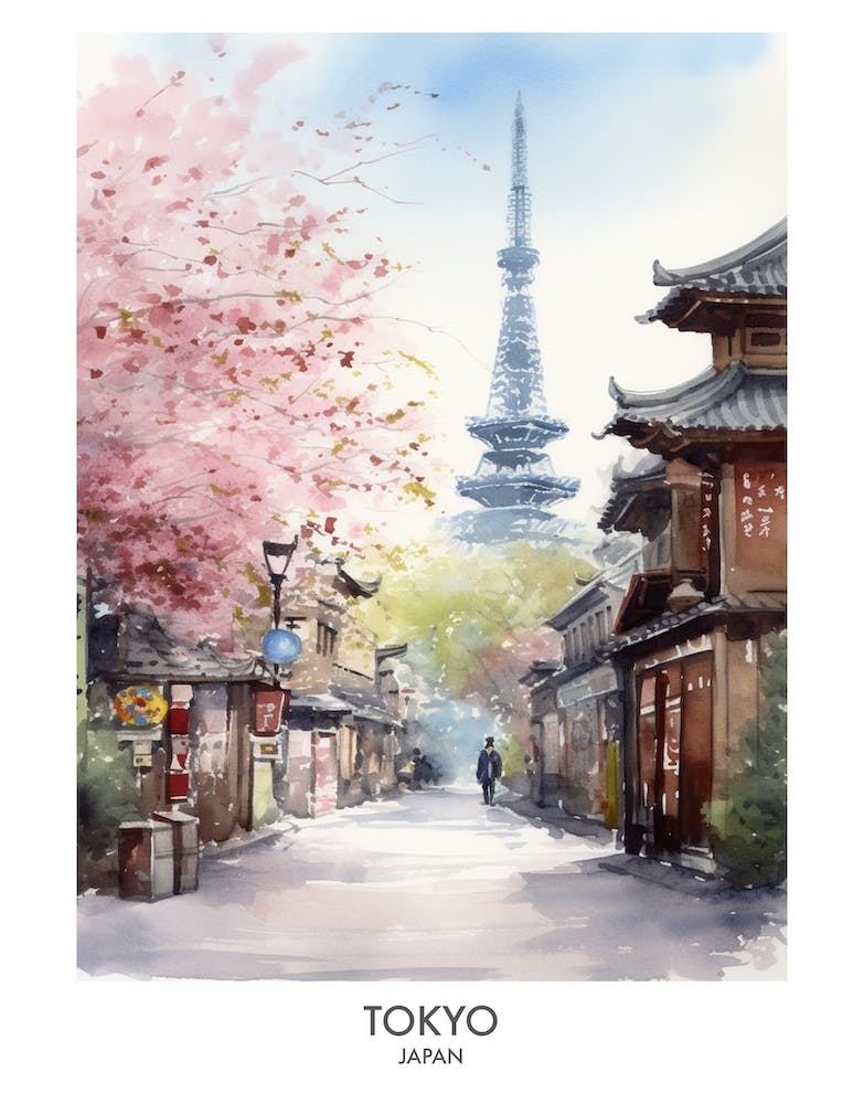 Tokyo 2 Watercolour Travel Poster