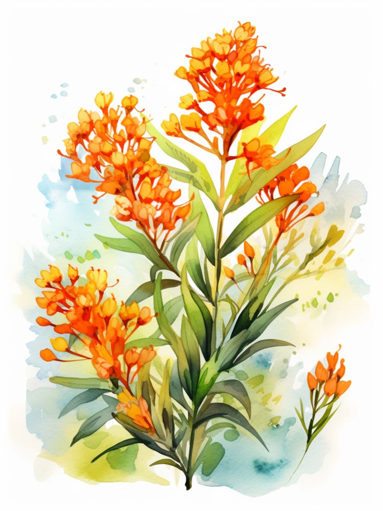 Butterfly Weed Wildflower With Sunset In Watercolor Style (4)