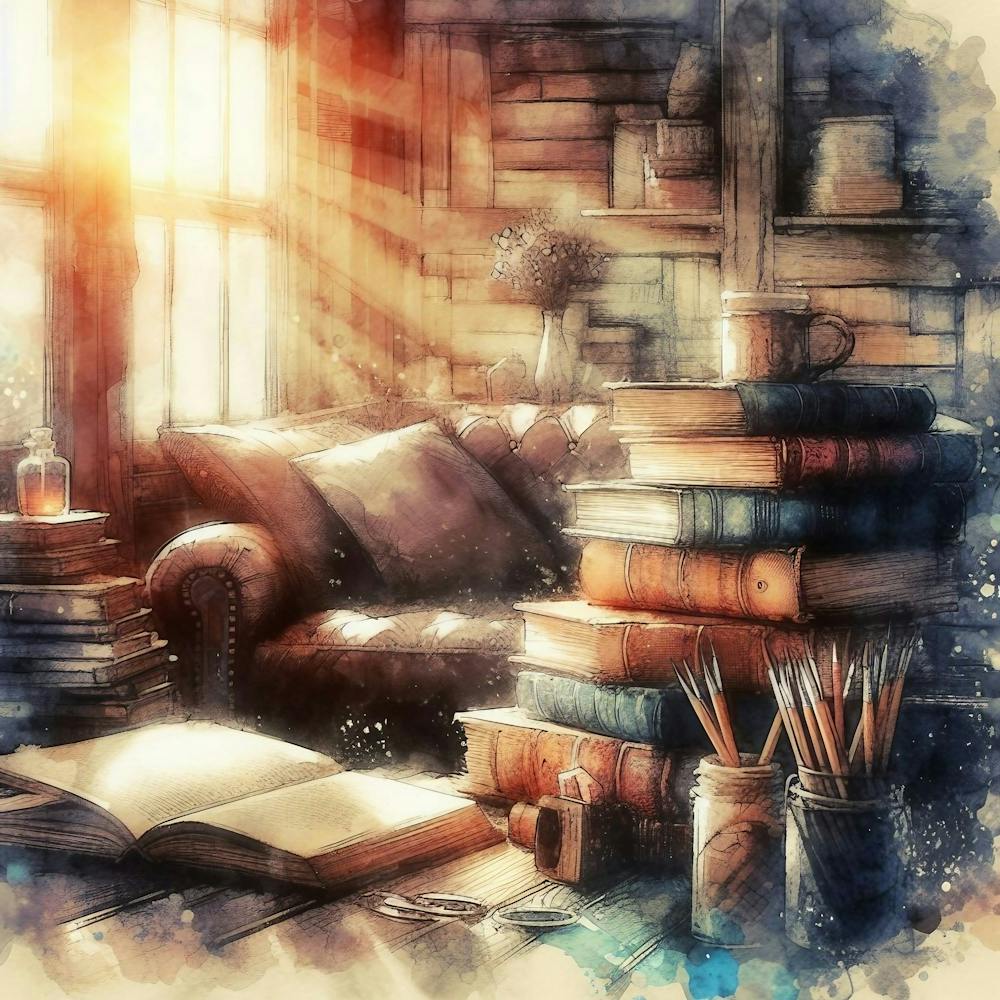 Aquarell-Bücherregal