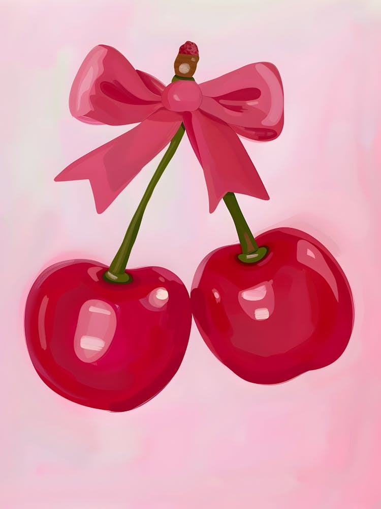 Two Cherries With A Bow