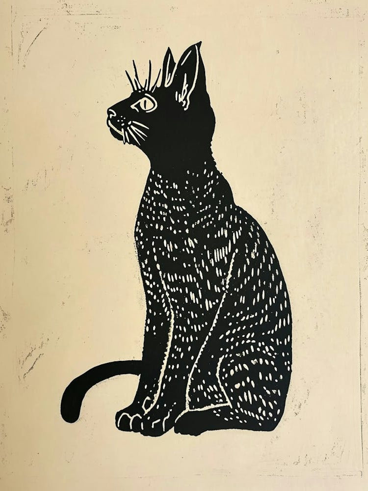 Egyptian Mau Cat Linocut Blockprint 6