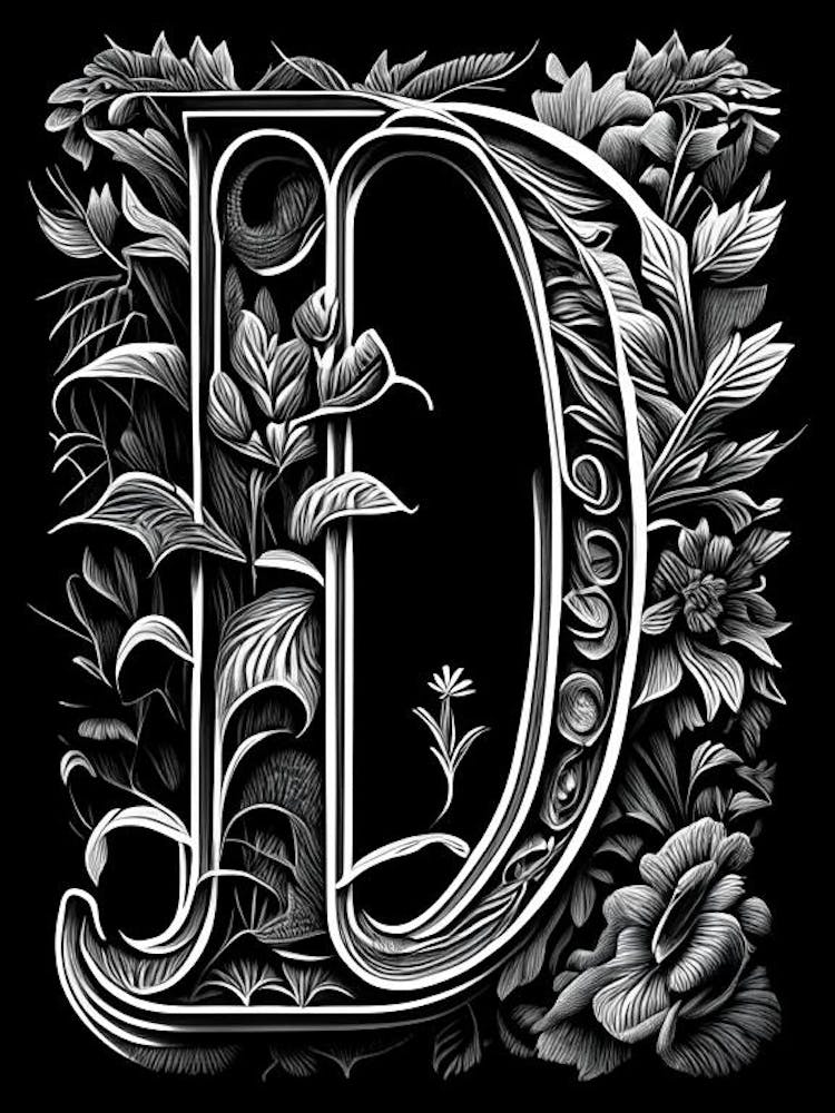 D, Letter, Alphabet Linocut 3
