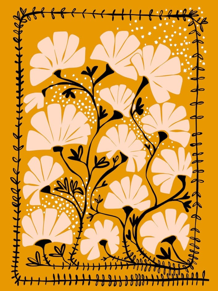 Always Blooming Good Mood Mustard Yellow Living Room Art print