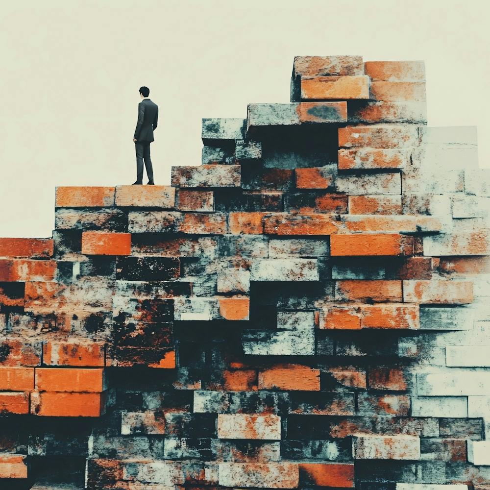 Businessman Standing On Brick Wall