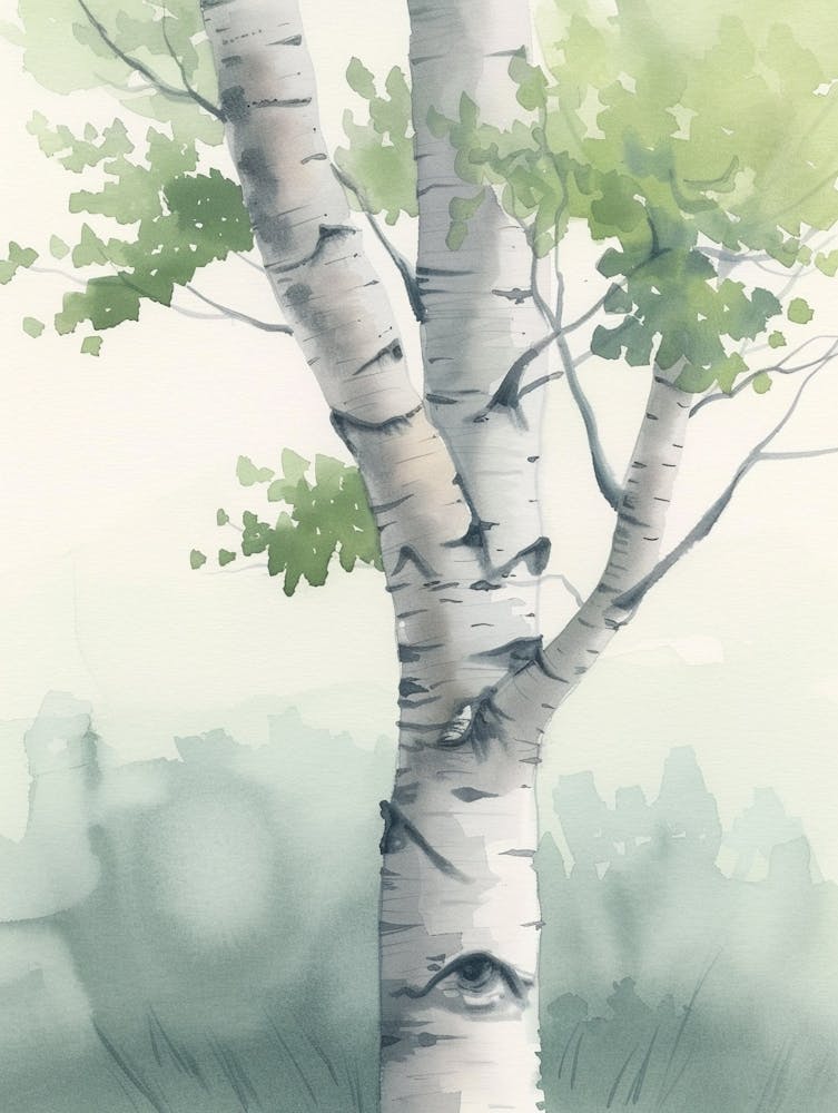 Birch Tree Atmospheric Watercolour Painting 3