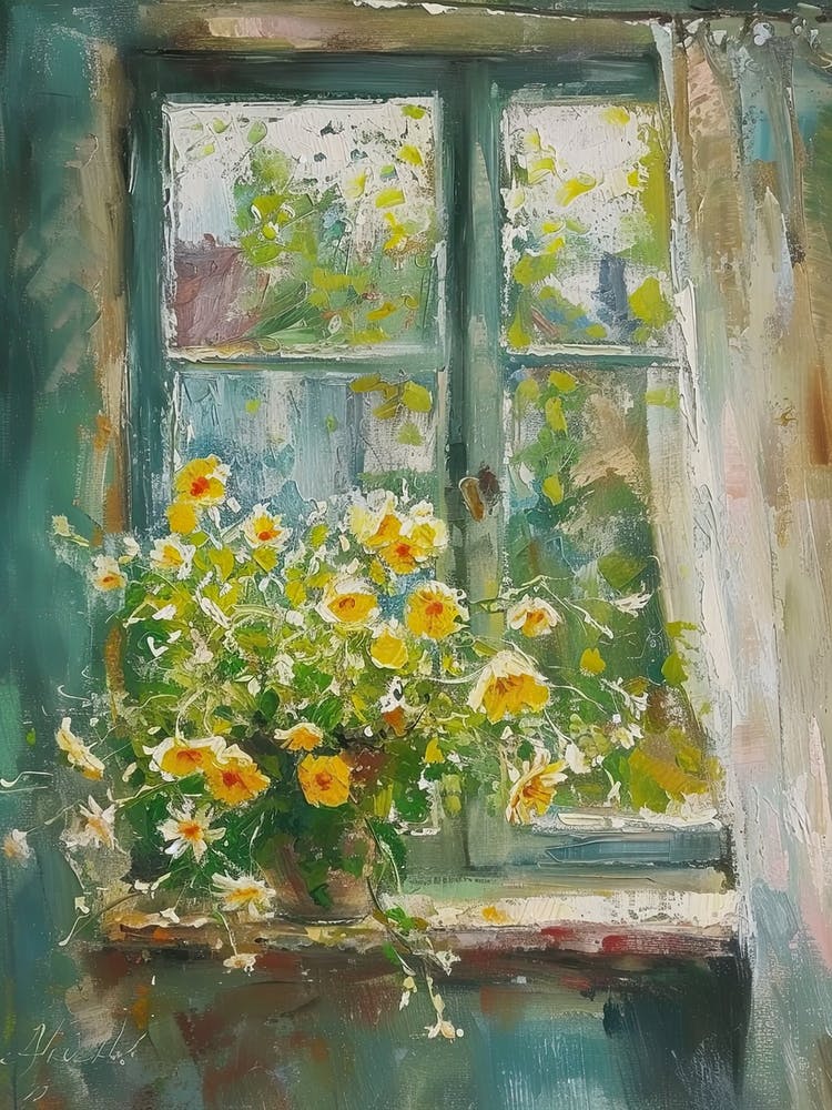 Marigold Flowers On A Cottage Window 4