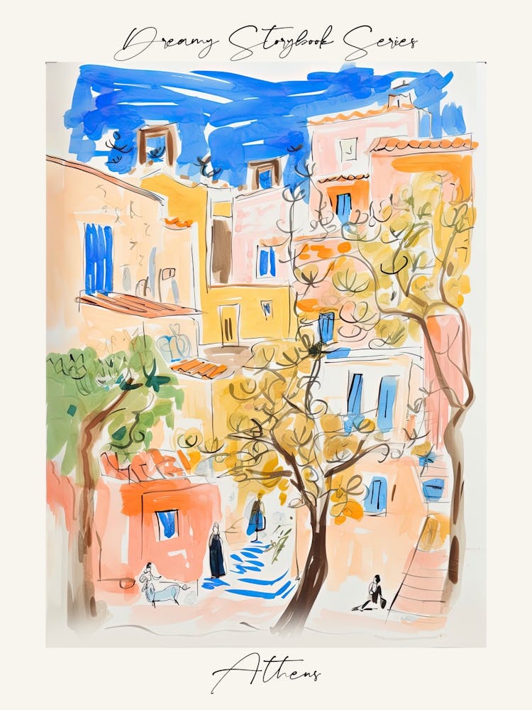 Poster Of Athens, Dreamy Storybook Illustration 2