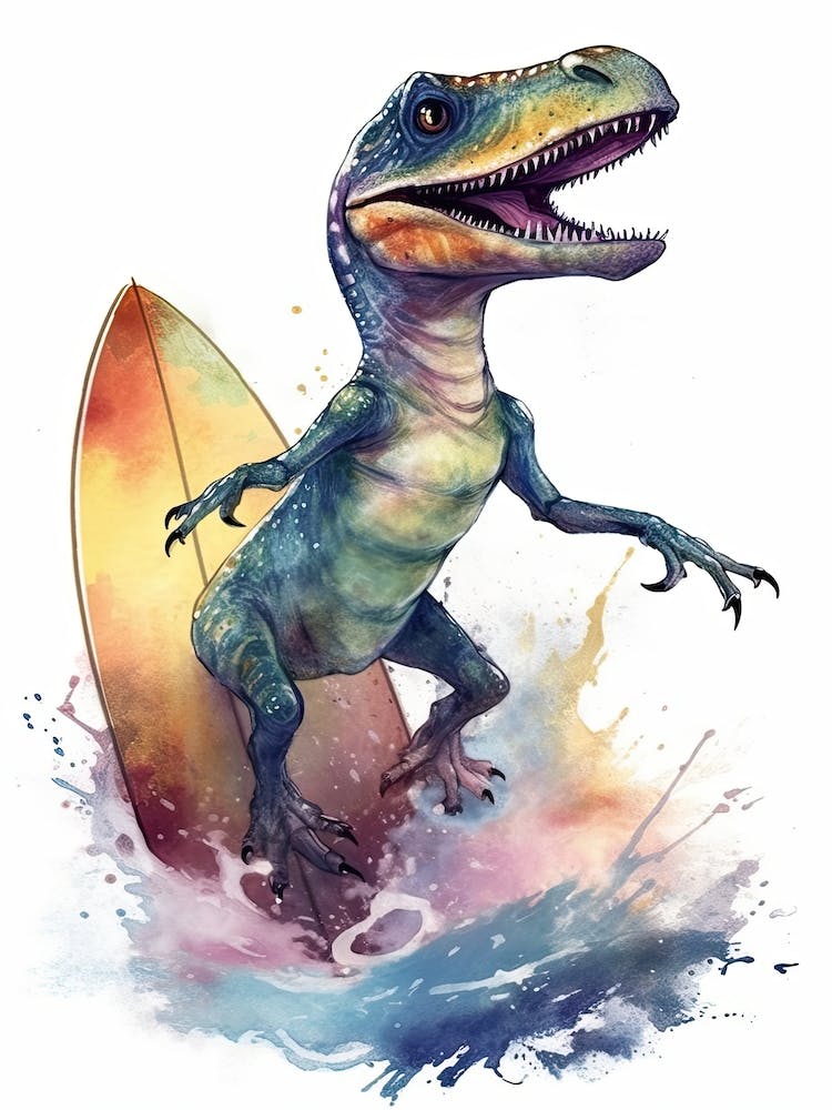 Velociraptor Cute Dinosaur Watercolour 2