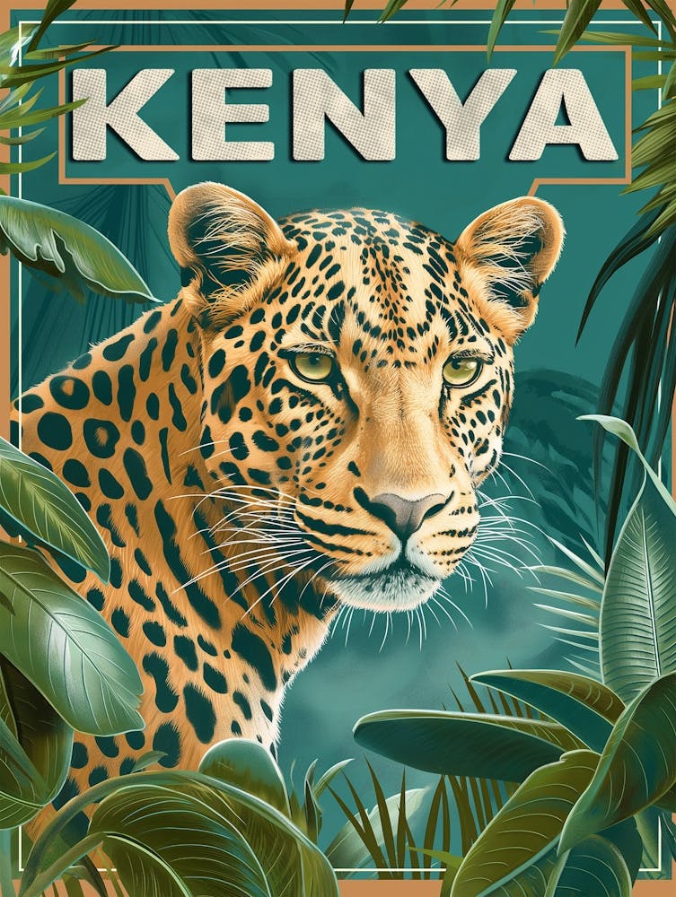 Vintage Poster Of An African Leopard Kenya