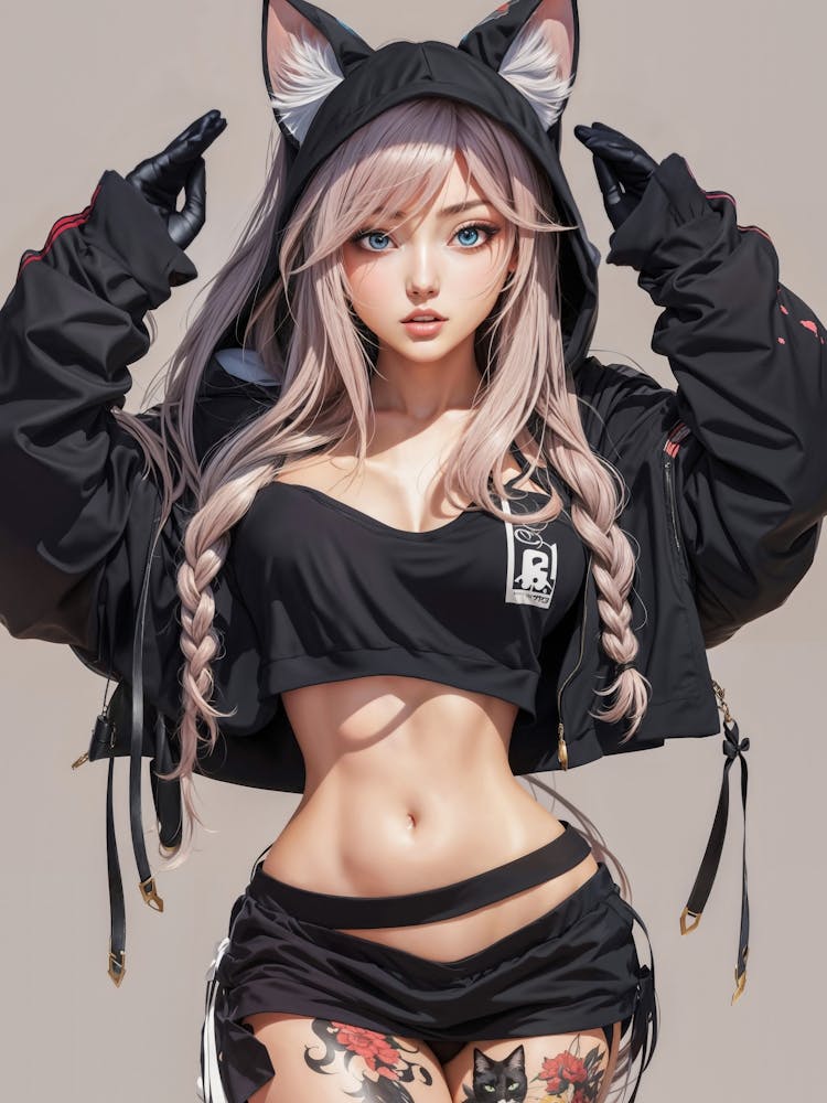 A sexy fantasy unfolds a beautiful cat girl — cosplay charm, cat ears, and anime allure converge in this captivating and and sexy manga art.