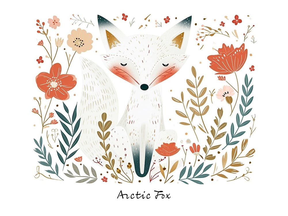 Little Floral Arctic Fox 2 Poster
