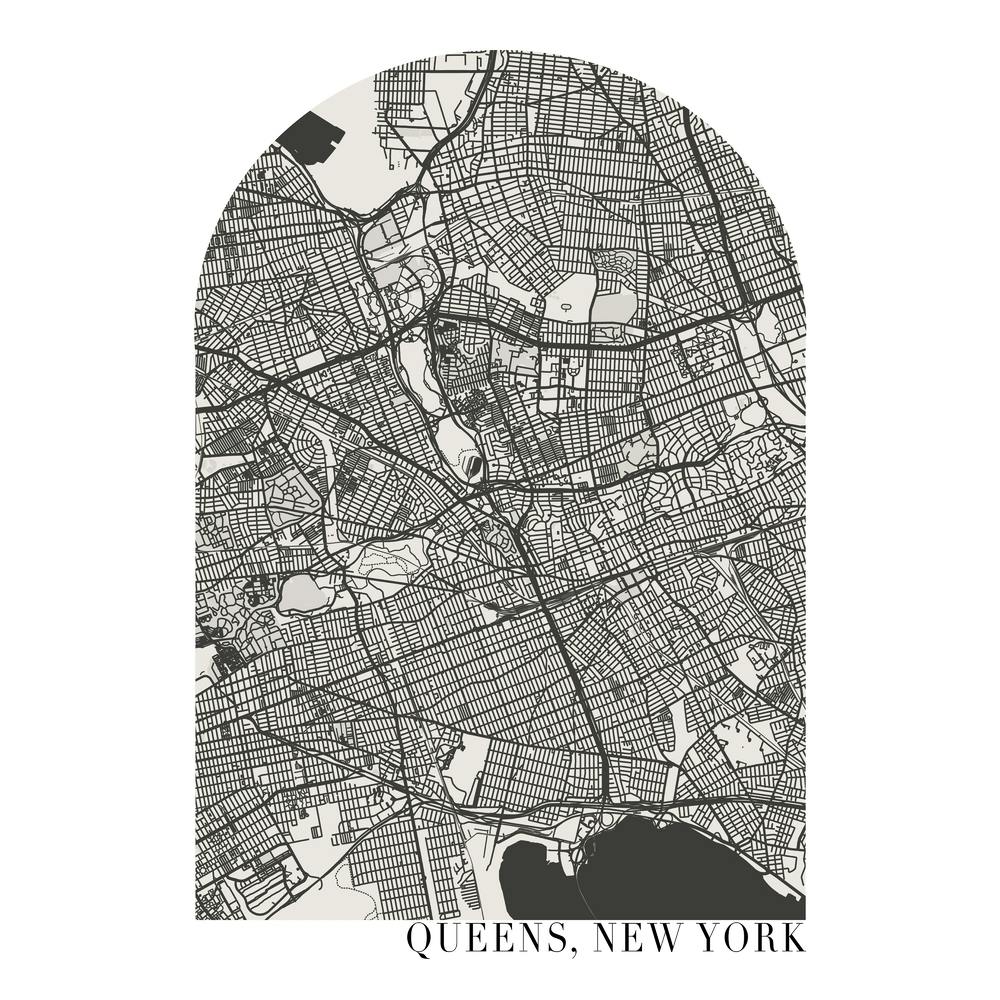 Queens New York Boho Minimal Arch Street Map 1