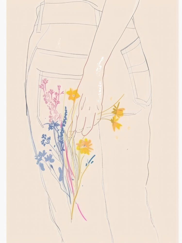 Blue Jeans Line Art Flowers 8