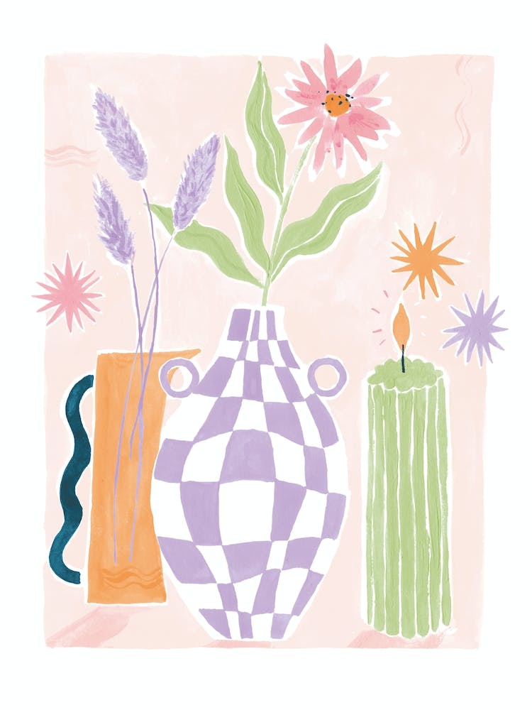 Matisse Checkerboard Vase And Flowers