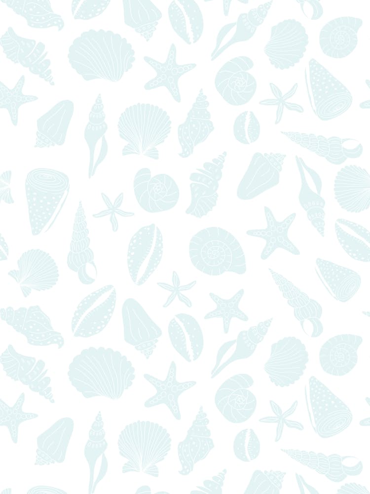 Scattered Seashell Shapes Light Blue on White