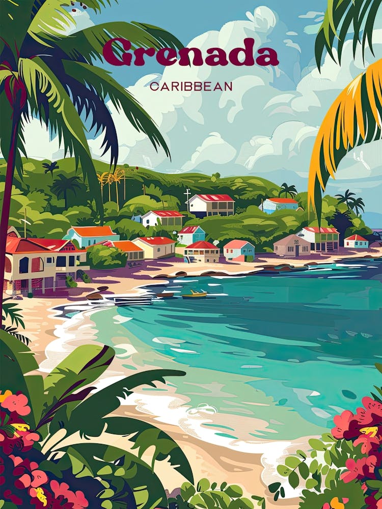 Grenada Caribbean Island Travel Art Illustration
