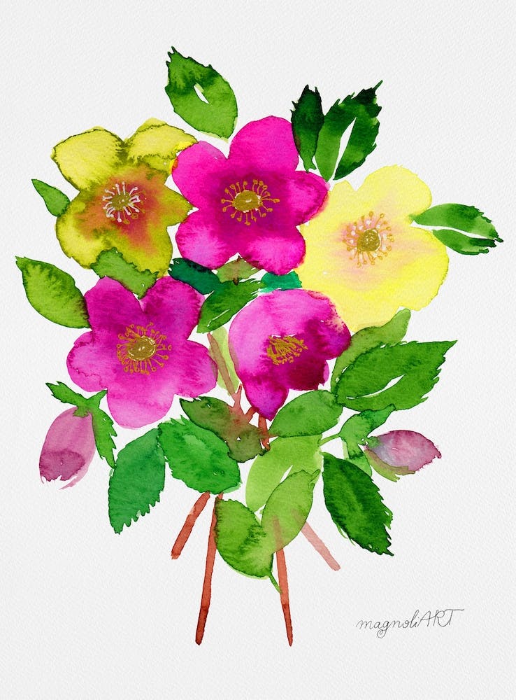 Hellebore Flowers Watercolor Artwork