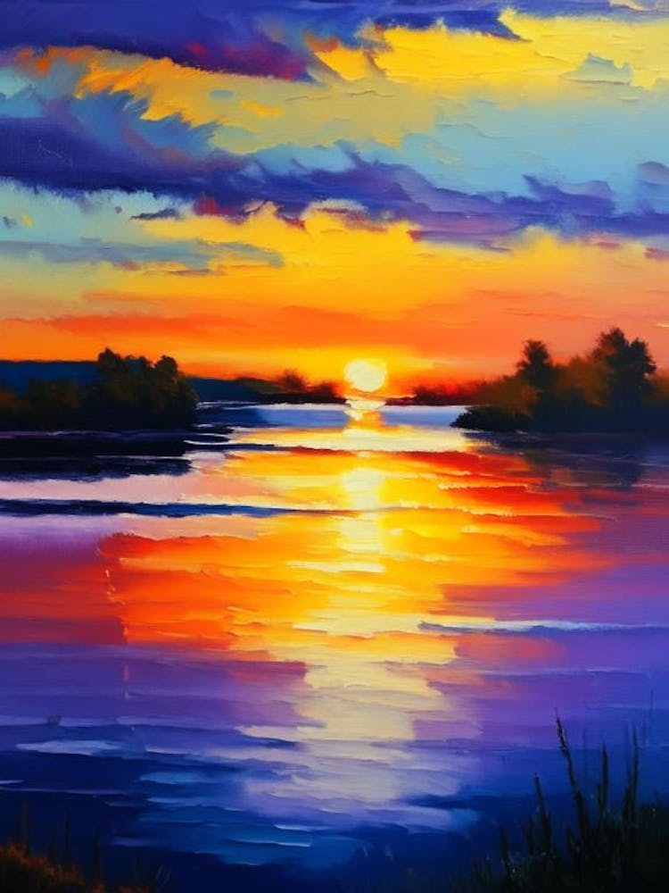 Sunrise Over Lake Waterscape Impressionism 1